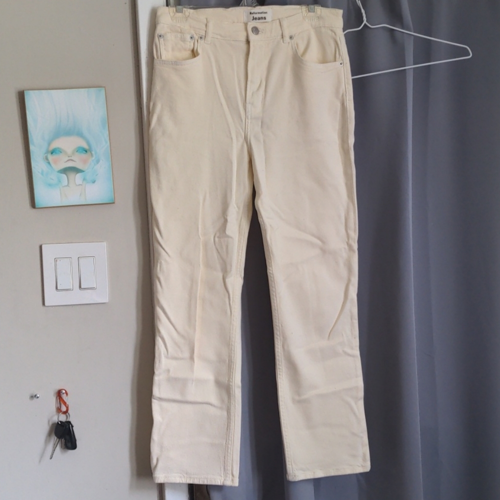 Reformation Ivory Cropped Jeans Size 28 Waist